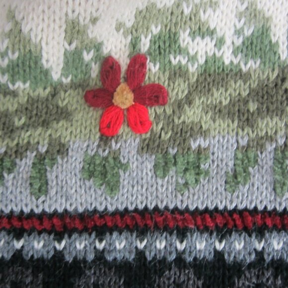 Appleseeds Womens Large Black Ivory Red Embroidered Floral Ramie Silk Cardigan - Picture 3 of 13